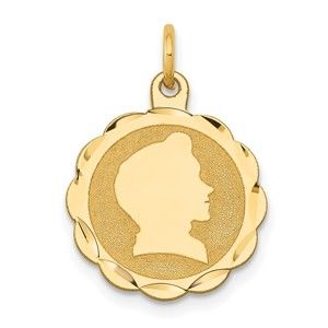14k Yellow Gold Boy Head on .009 Gauge Engraveable Scalloped Disc Charm